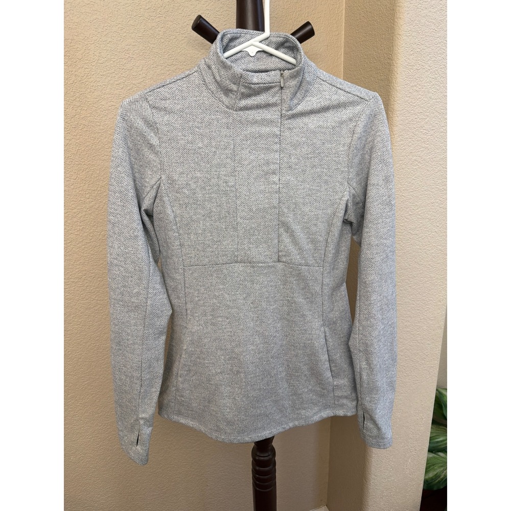 Kyodan Outdoor Womens Grey Herringbone Fleece Quarter Zip Pullover Thumbholes S